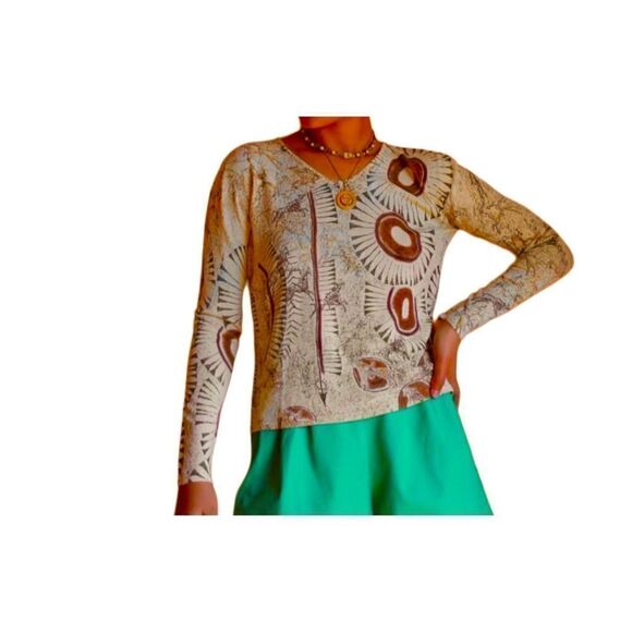Joseph A Silk Blend Beige Horse Top. Vintage. Large. (Runs Smaller) so cool. - Picture 1 of 8